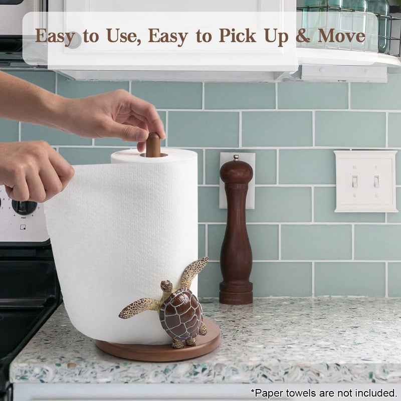 YLOVAN Turtle Paper Towel Holder - Decorative Paper Towel Holders Wooden Cute Decor Sea Turtle Gifts for Women Wood Kitchen Countertop Stand Unique Funny Animal Coastal Ocean Beach House Home Beachy - Image 5